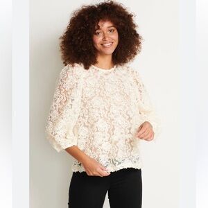 KAFFE Kasina Floral Lace Sheer Long Sleeve Blouse